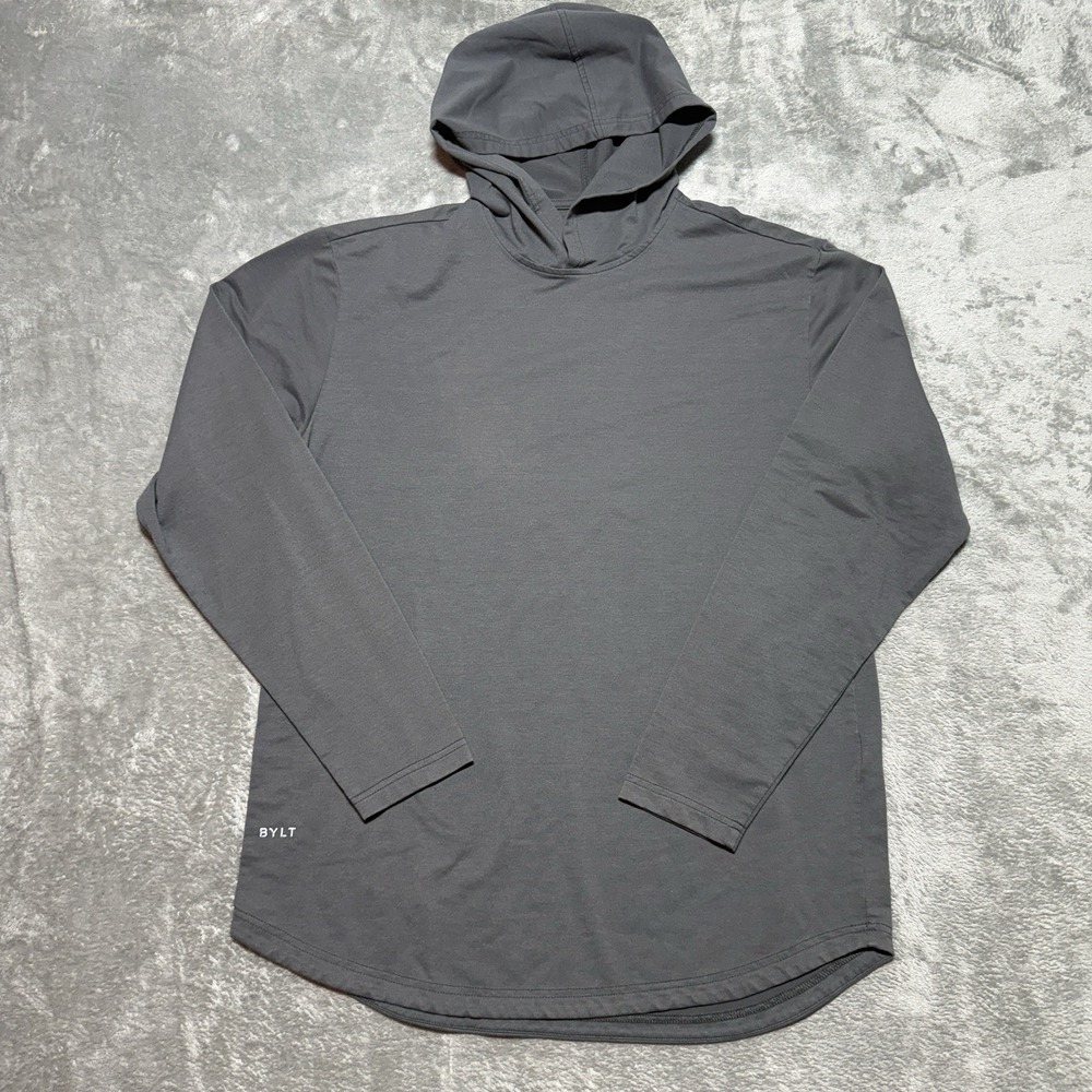 BYLT Premium Basics Signature Hooded Drop-Cut Long Sleeve Shirt Gray Men's Large
